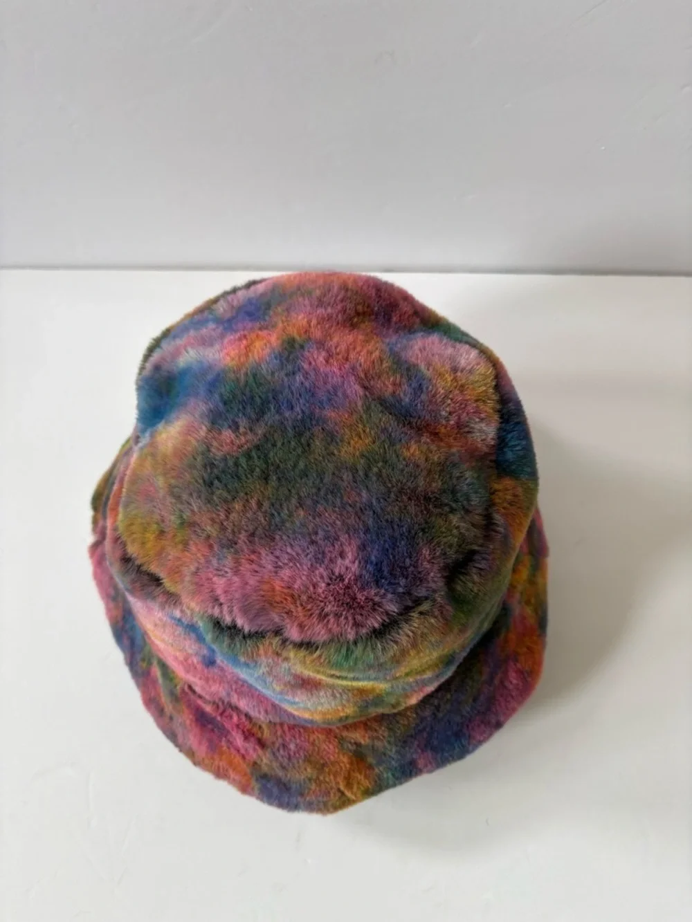 Fuzzy Tie Dye Bucket Hat Scarf Rainbow Faux Fur Festival‎ Y2K Streetwear Rave